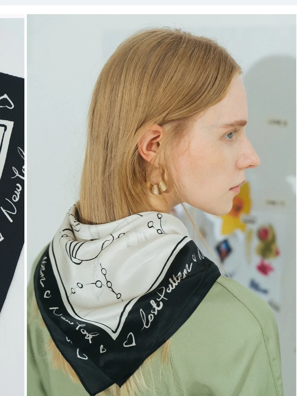 Lost Pattern Classic Black & White silk Scarf -
